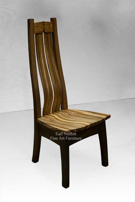 custom made desk chair showing curved zebrawood slats
